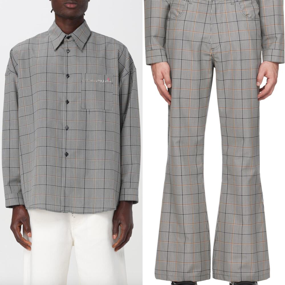 Marni Gingham Check Wool Blend Button Shirt Flare Trousers Matching Set Size 54